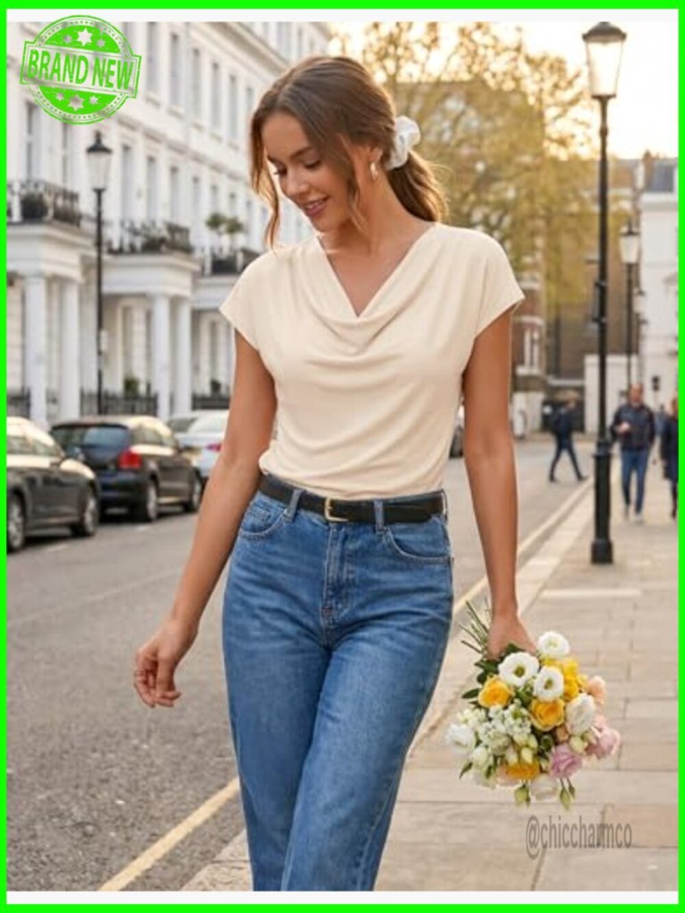 Women's Short Sleeve Cowl Neck Knit Blouse Business Casual Work Top - Picture 3 of 7